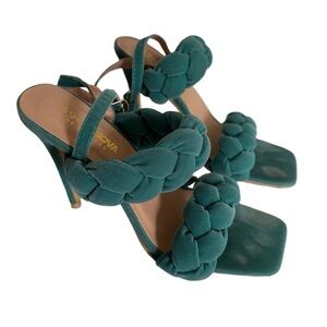 Fashion Nova Square Toe Faux Suede Braid Ankle Straps High Heels Size 8.5